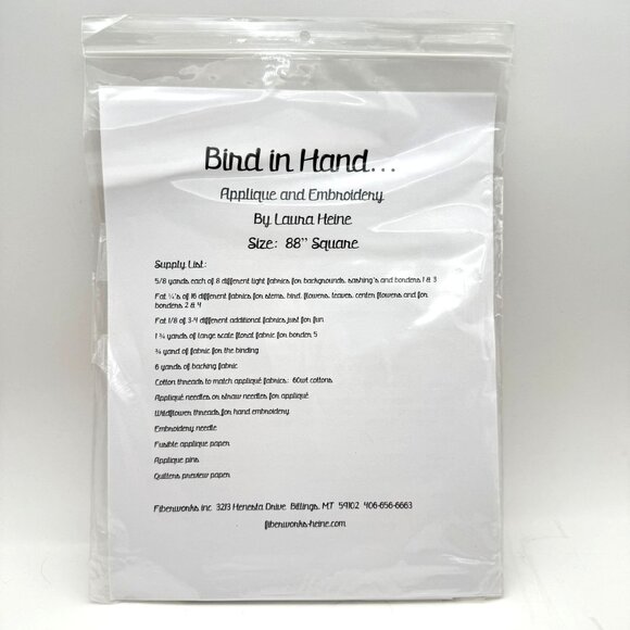 Fiberworks Bird in Hand Applique Quilt Pattern by Laura Heine 88 Inch Square New - Picture 3 of 6